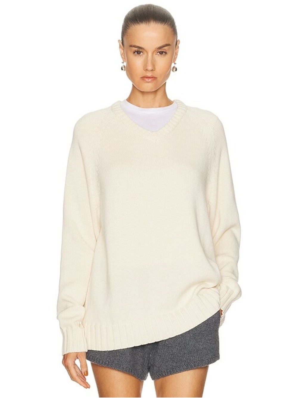 Donni cotton cashmere v neck cream small